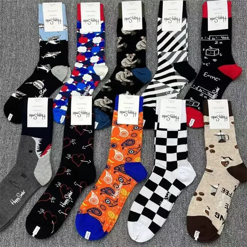 NovaRose Happy Men's Classic Crew Sock Cotton Sports - Image 1