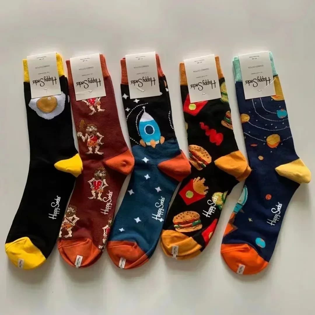 NovaRose Happy Men's Classic Crew Sock Cotton Sports thumbnail 2